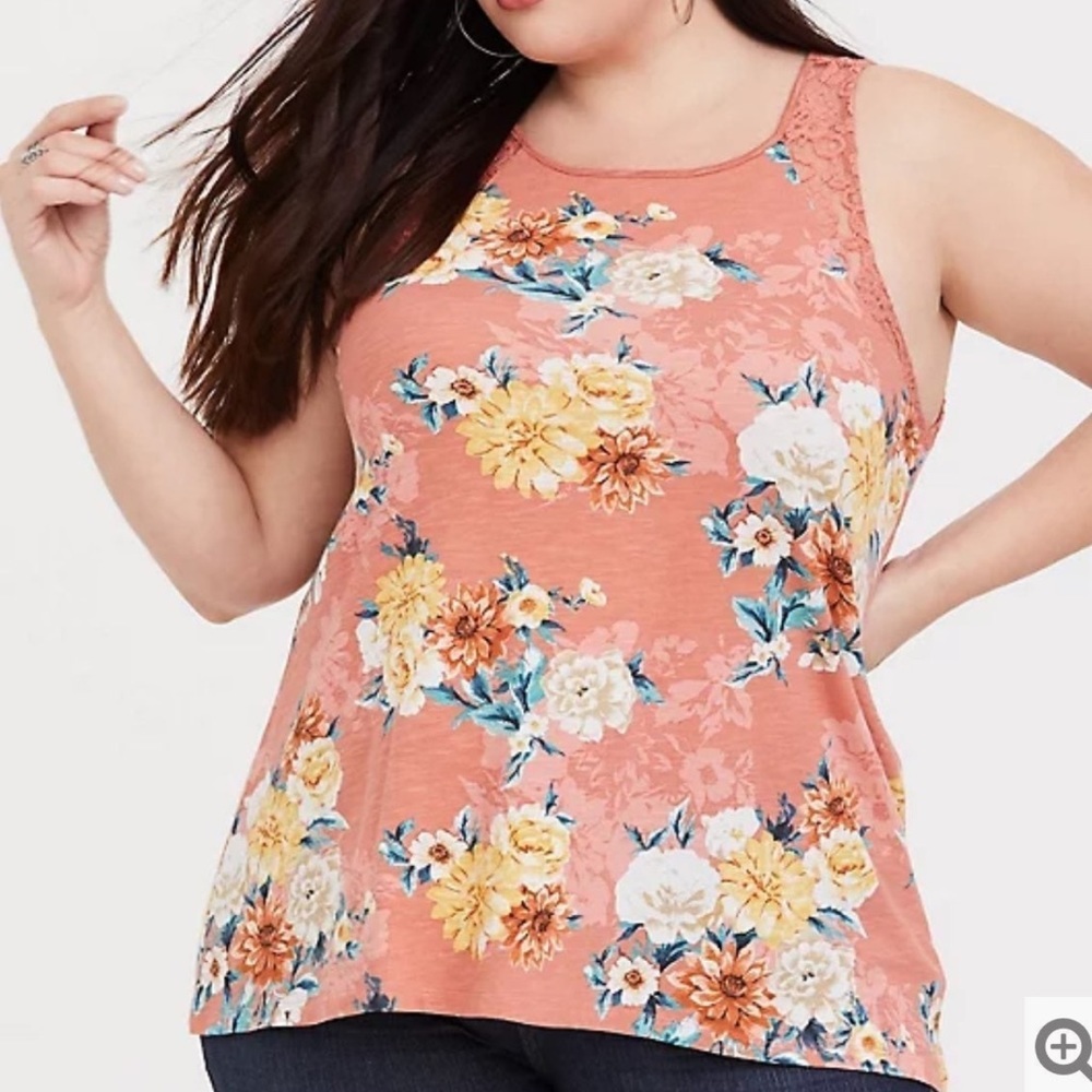Torrid Coral Floral Lace Tank Top